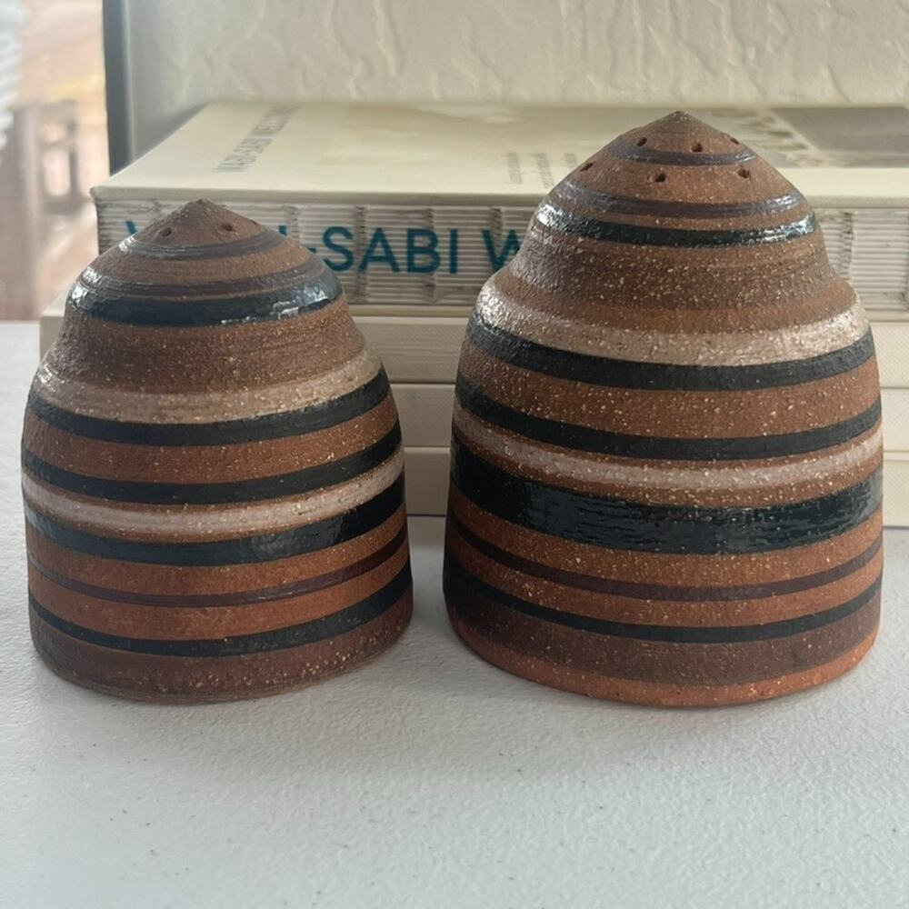 Vintage Stoneware Dome Salt & Pepper Shakers Handmade & Signed